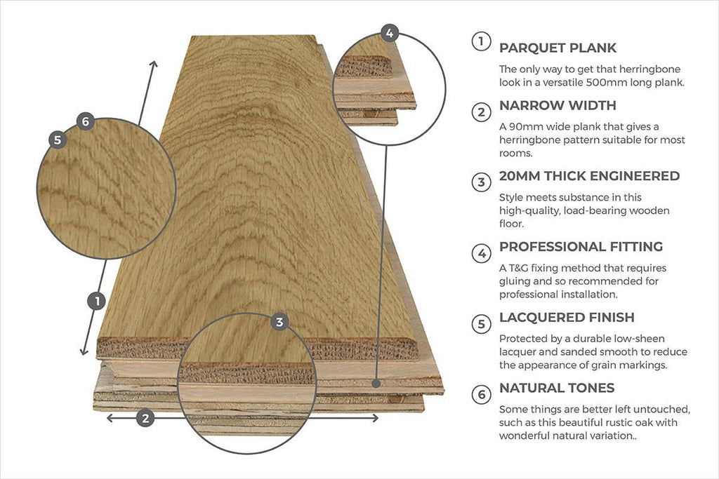 Professional Engineered Rustic Oak Flooring 20mm x 90mm Natural Lacquered 500M x 500M